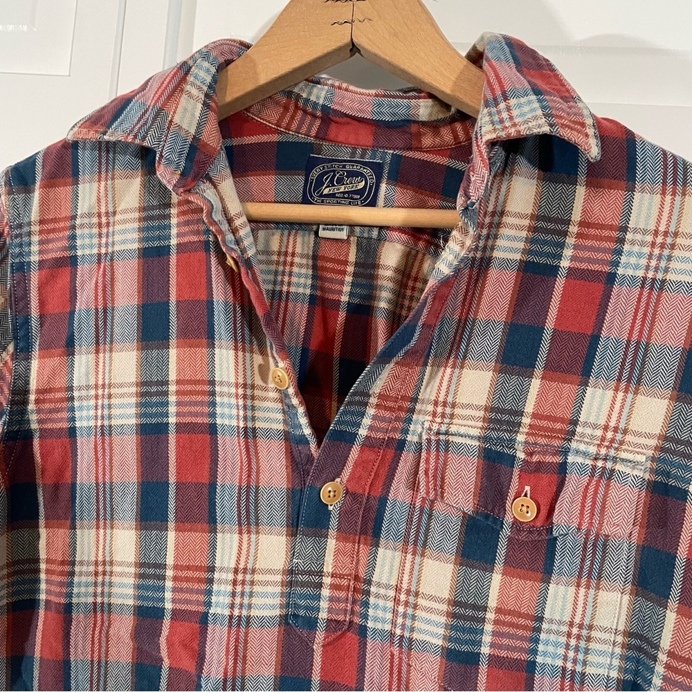 J.Crew Red Blue Plaid Flannel Quarter Button Long Sleeve Shirt Country - Picture 7 of 8